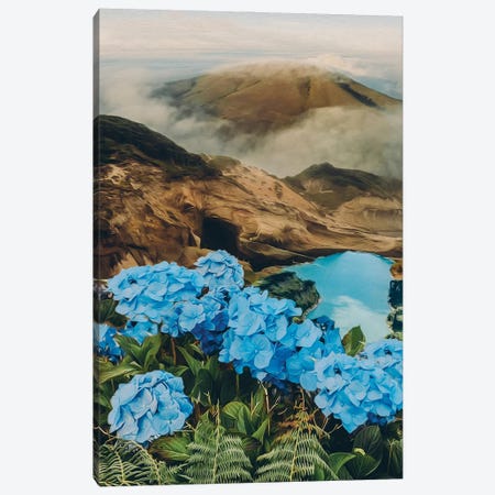 Blue Hydrangea In The Mountains Overlooking The Lake Canvas Print #IVG469} by Ievgeniia Bidiuk Canvas Artwork