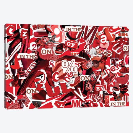 Word Scraps From Magazines In Red Canvas Print #IVG46} by Ievgeniia Bidiuk Canvas Print