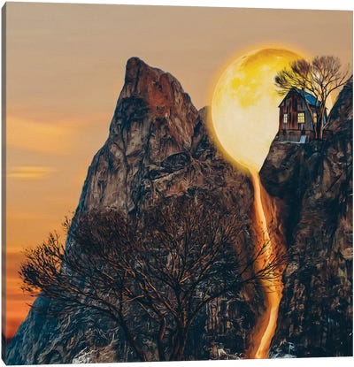 The Sun Has Fallen On A Mountain Peak Canvas Art Print - Mountain Sunrise & Sunset Art
