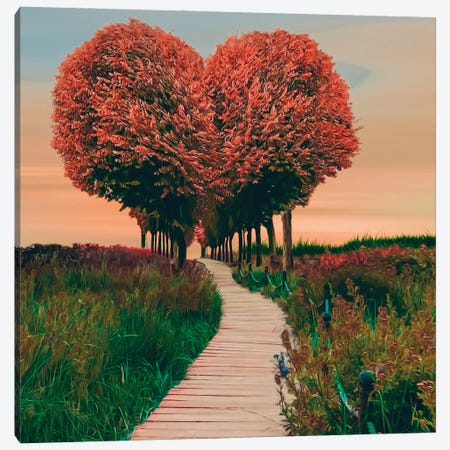 A Wooden Path Leading To A Heart-Shaped Tunnel Of Trees Canvas Print #IVG482} by Ievgeniia Bidiuk Canvas Art