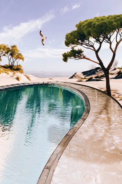 Ievgeniia Bidiuk: Pool Overlooking The Ocean by Ievgeniia Bidiuk