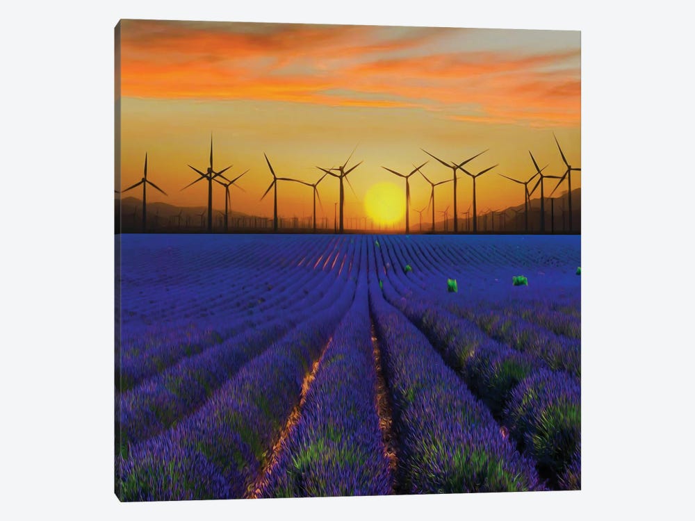 A Wind Farm In A Lavender Field by Ievgeniia Bidiuk 1-piece Canvas Artwork