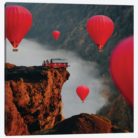 Red Balloons Over A Chasm In The Mountains Canvas Print #IVG496} by Ievgeniia Bidiuk Canvas Art