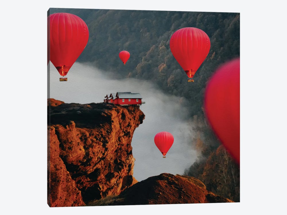 Red Balloons Over A Chasm In The Mountains by Ievgeniia Bidiuk 1-piece Canvas Wall Art