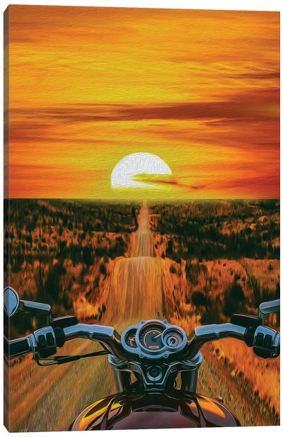 A View From A Motorcycle Driver's Perspective Of A Sunset In Texas Canvas Art Print
