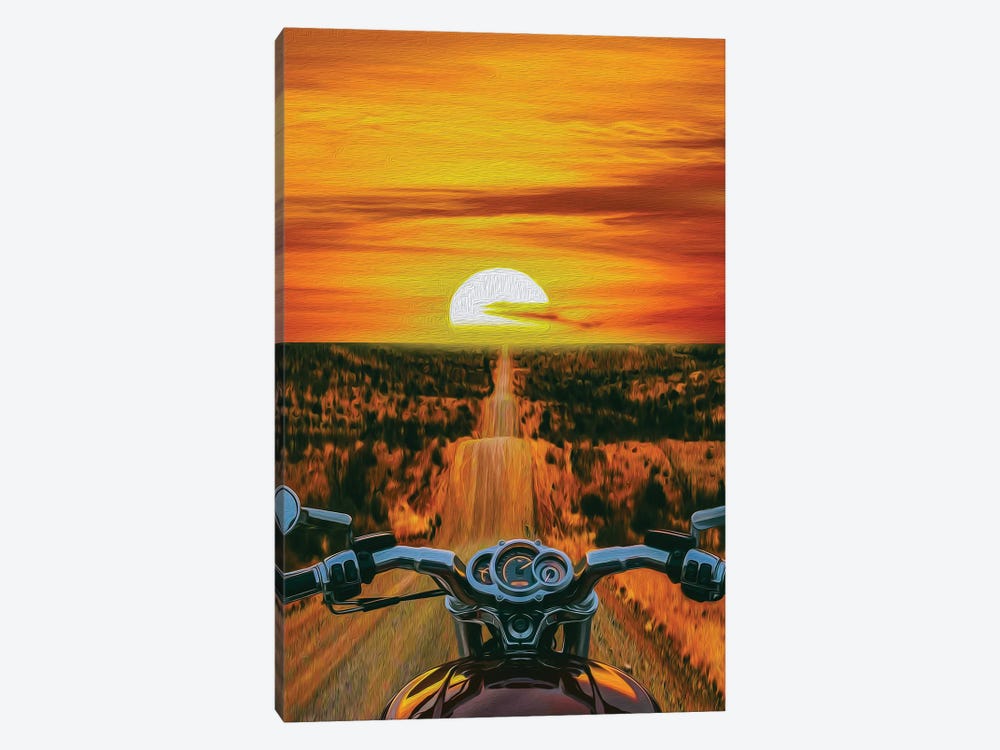 A View From A Motorcycle Driver's Perspective Of A Sunset In Texas by Ievgeniia Bidiuk 1-piece Art Print