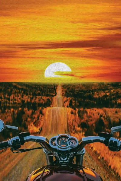 Ievgeniia Bidiuk: A View From A Motorcycle Driver's Perspective Of A Sunset In Texas by Ievgeniia Bidiuk