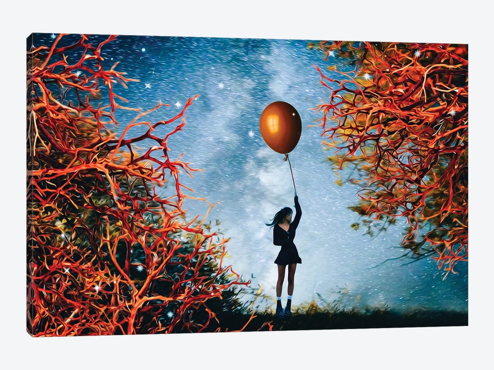 A Girl With A Balloon In A Fairy-Tale Forest by Ievgeniia Bidiuk 1-piece Art Print