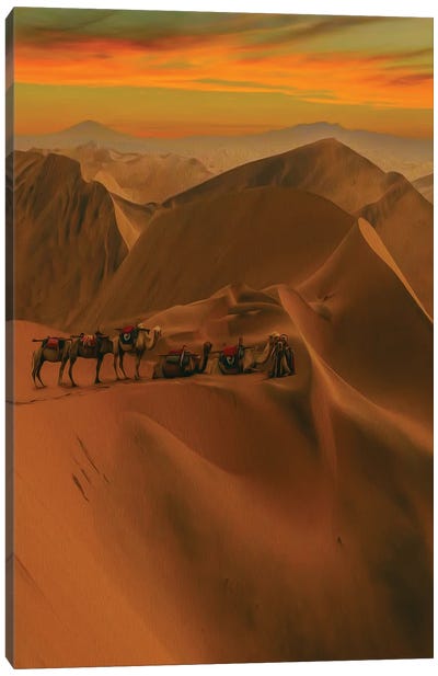 Caravan In The Desert Canvas Art Print - Camel Art