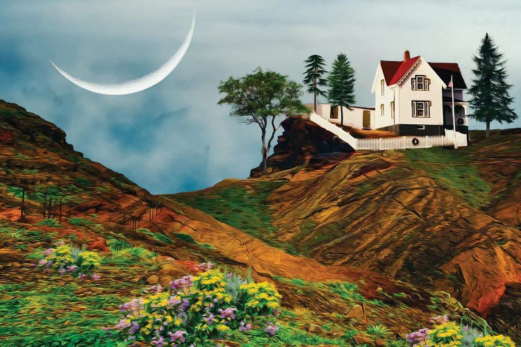 A Thin Moon Over A House In The Mountains