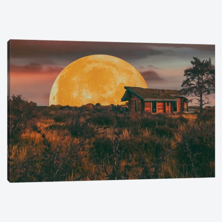 The Big Moon Is Behind The House In The Meadow Canvas Print #IVG507} by Ievgeniia Bidiuk Canvas Artwork