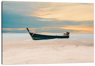 A Canoe On The Sandy Shore Of The Indian Ocean Canvas Art Print - Canoe Art