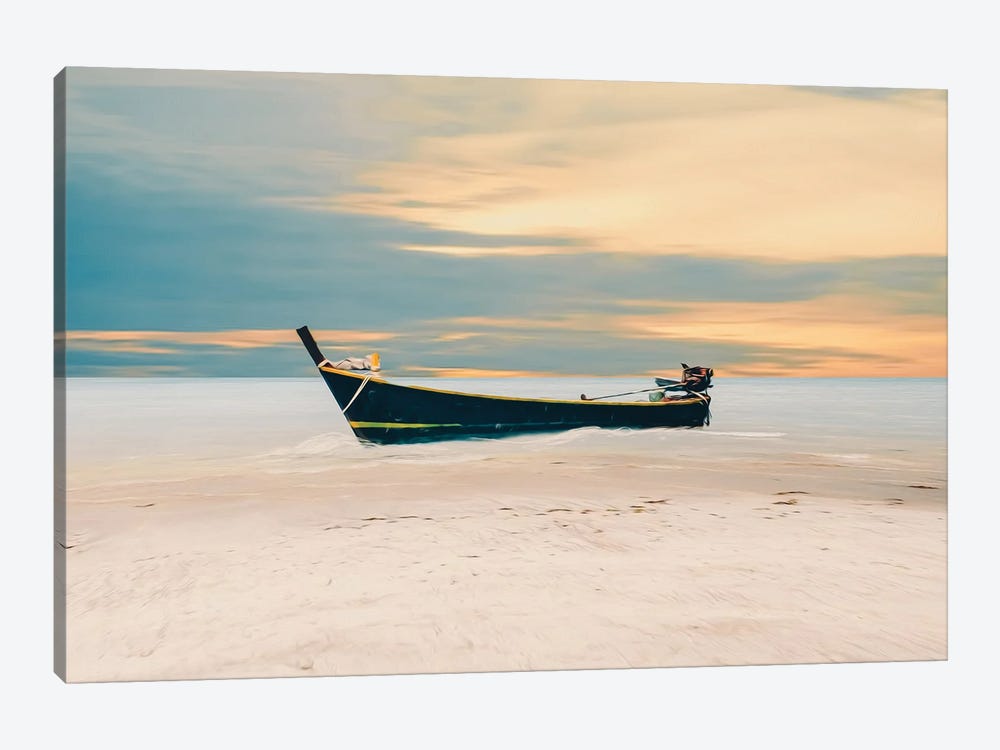 A Canoe On The Sandy Shore Of The Indian Ocean by Ievgeniia Bidiuk 1-piece Canvas Wall Art