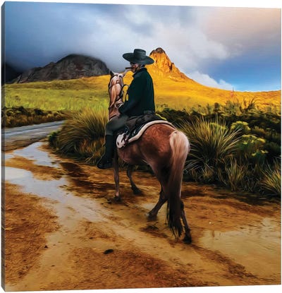 A Man On Horseback In The Texas Wilderness Canvas Art Print - Horseback Art