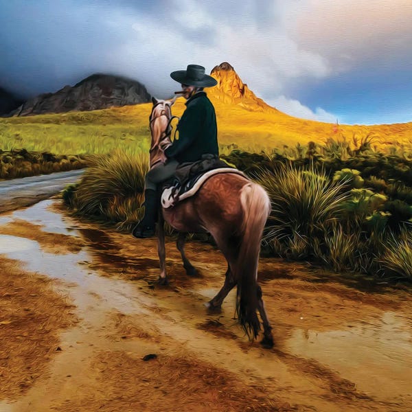 Ievgeniia Bidiuk: A Man On Horseback In The Texas Wilderness by Ievgeniia Bidiuk