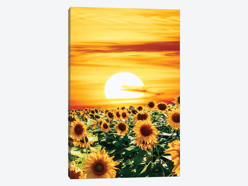 A Field Of Sunflowers At Sunset by Ievgeniia Bidiuk 1-piece Canvas Art