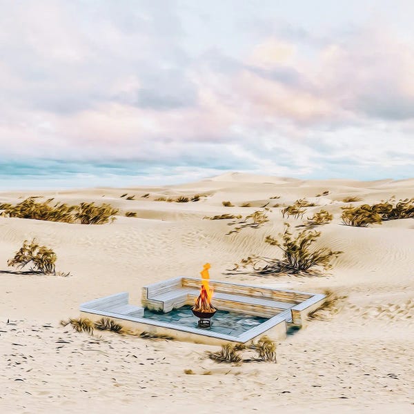 Ievgeniia Bidiuk: A Pool With A Barbecue In The Desert by Ievgeniia Bidiuk