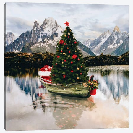 A Christmas Tree With Presents On A Boat Canvas Print #IVG539} by Ievgeniia Bidiuk Canvas Art