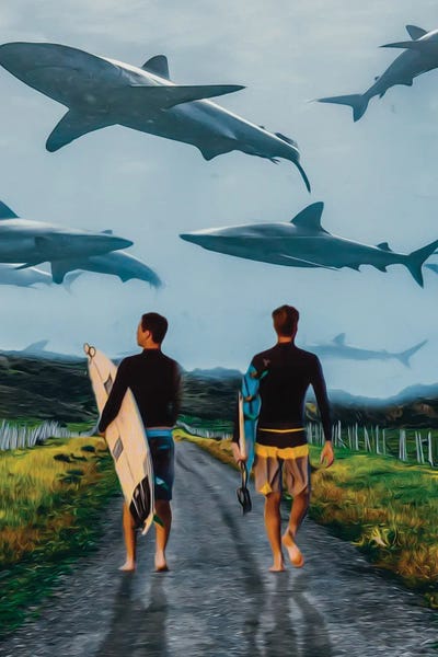 Ievgeniia Bidiuk: Surfers And Sharks by Ievgeniia Bidiuk