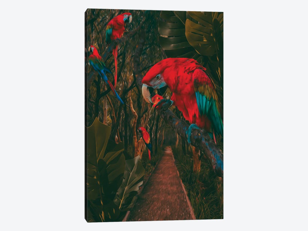 A Path In The Rainforest With Parrots by Ievgeniia Bidiuk 1-piece Canvas Wall Art