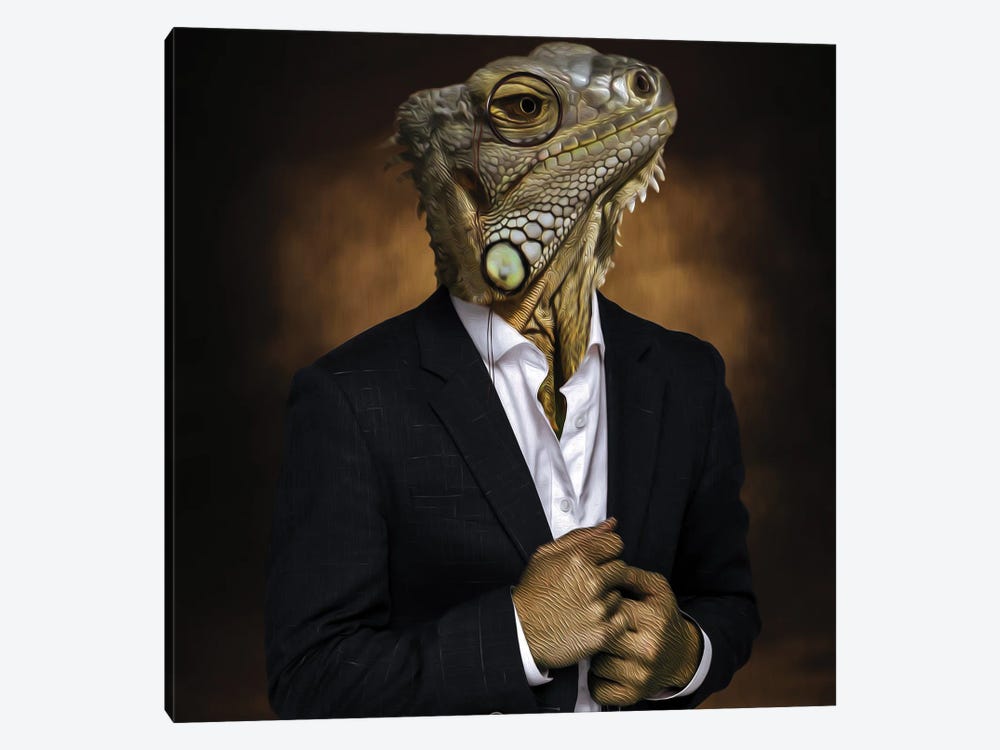 Portrait Of A Reptilian Man In Pince-Nez In Business Style by Ievgeniia Bidiuk 1-piece Canvas Art