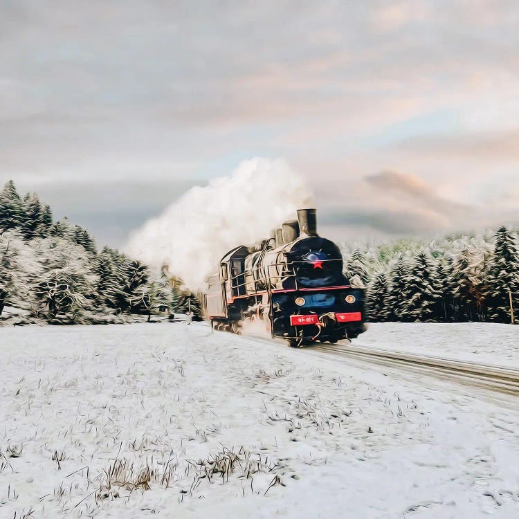 A Steam Locomotive In A Winter Forest