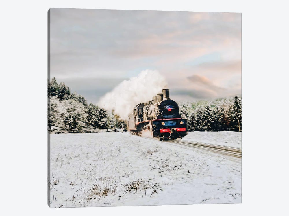 A Steam Locomotive In A Winter Forest by Ievgeniia Bidiuk 1-piece Canvas Print