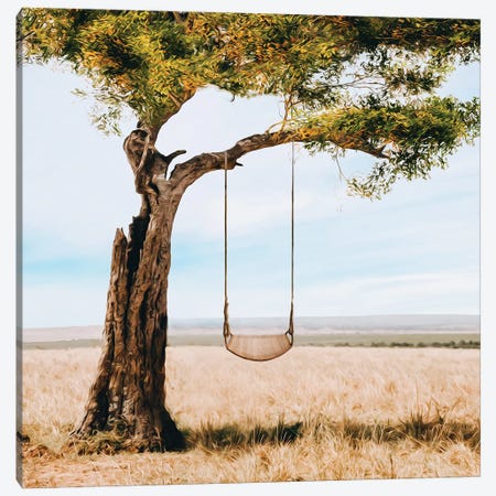 A Tree With A Swing In The Steppe Canvas Print #IVG557} by Ievgeniia Bidiuk Canvas Art Print