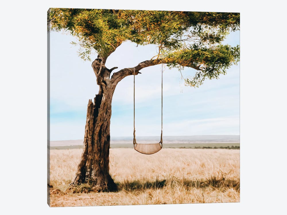 A Tree With A Swing In The Steppe by Ievgeniia Bidiuk 1-piece Canvas Wall Art