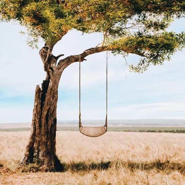 Ievgeniia Bidiuk: A Tree With A Swing In The Steppe by Ievgeniia Bidiuk