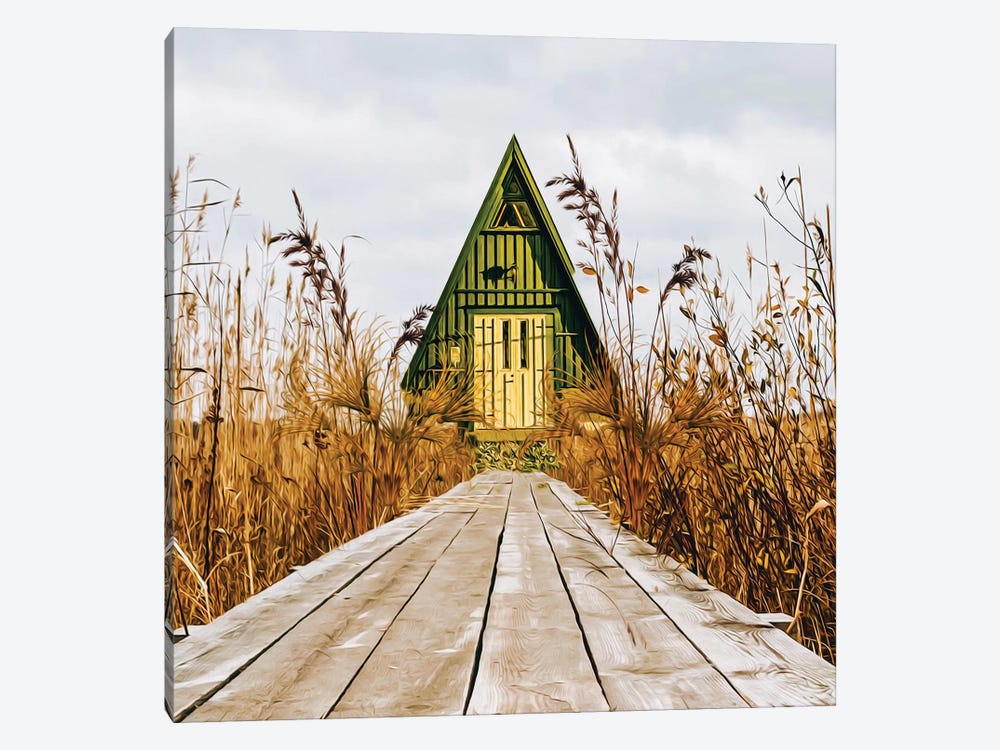 A Wooden Hut On The Lake by Ievgeniia Bidiuk 1-piece Canvas Artwork