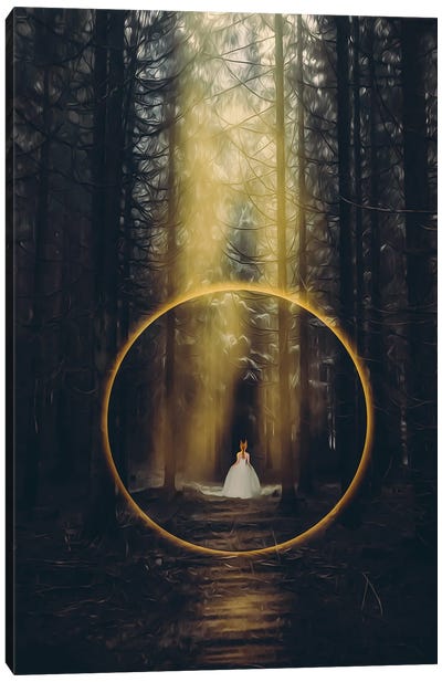 The Princess Behind The Arch Of Fire In The Woods Canvas Art Print - Princes & Princesses