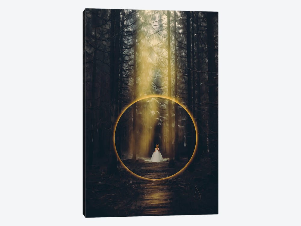 The Princess Behind The Arch Of Fire In The Woods by Ievgeniia Bidiuk 1-piece Art Print