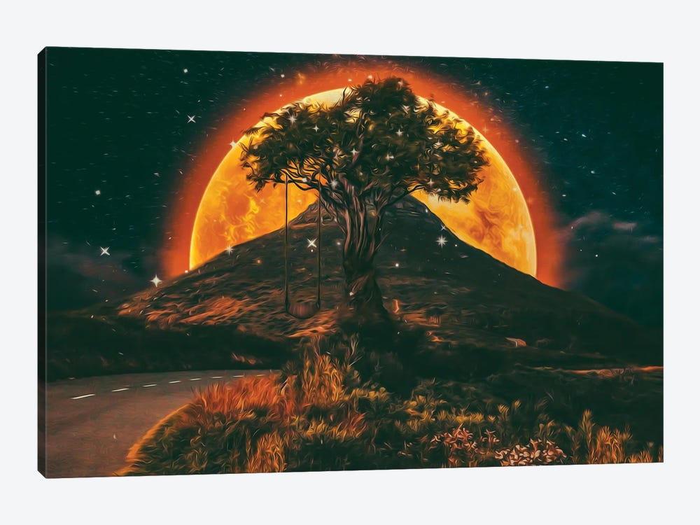 The Blazing Sun Behind The Mountain Landscape by Ievgeniia Bidiuk 1-piece Canvas Print