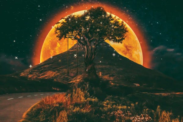 Ievgeniia Bidiuk: The Blazing Sun Behind The Mountain Landscape by Ievgeniia Bidiuk