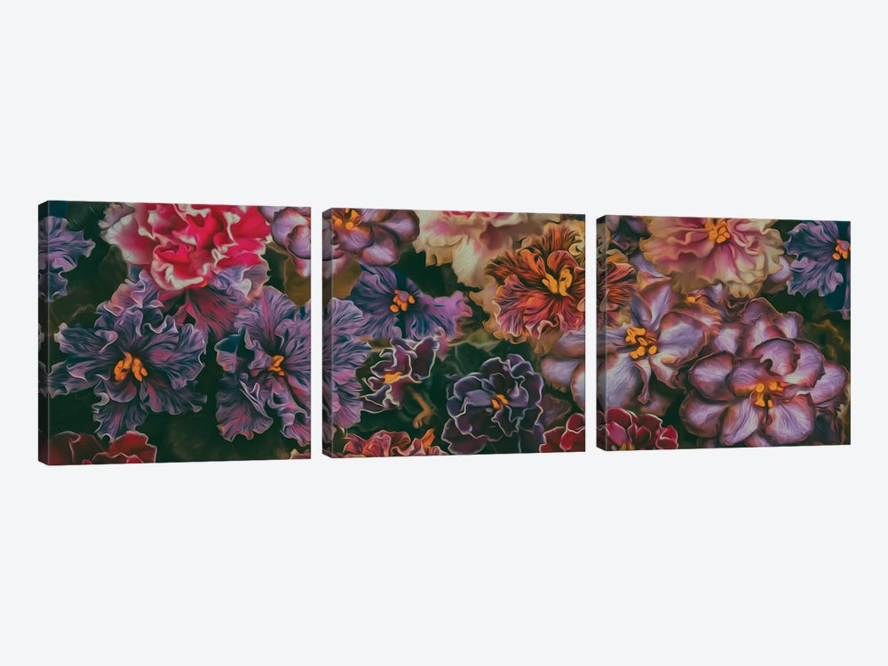 Assorted Violets by Ievgeniia Bidiuk 3-piece Canvas Wall Art