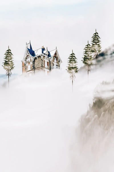 Ievgeniia Bidiuk: Castle On The Rocks In The Clouds by Ievgeniia Bidiuk