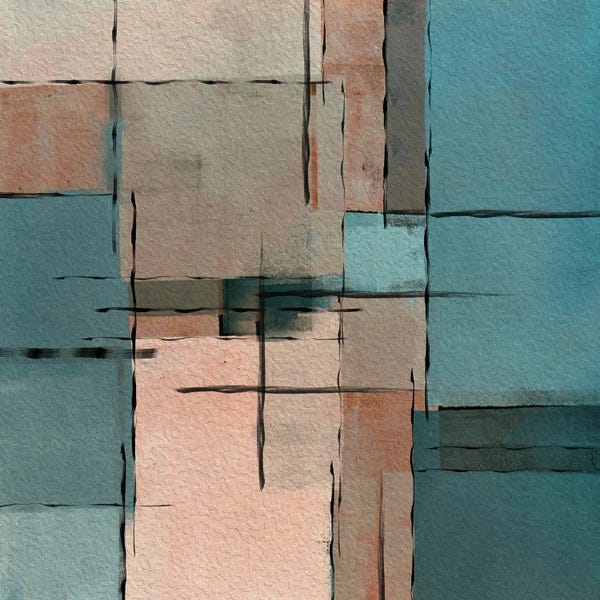 Ievgeniia Bidiuk: Black Lines On Turquoise Pastel by Ievgeniia Bidiuk