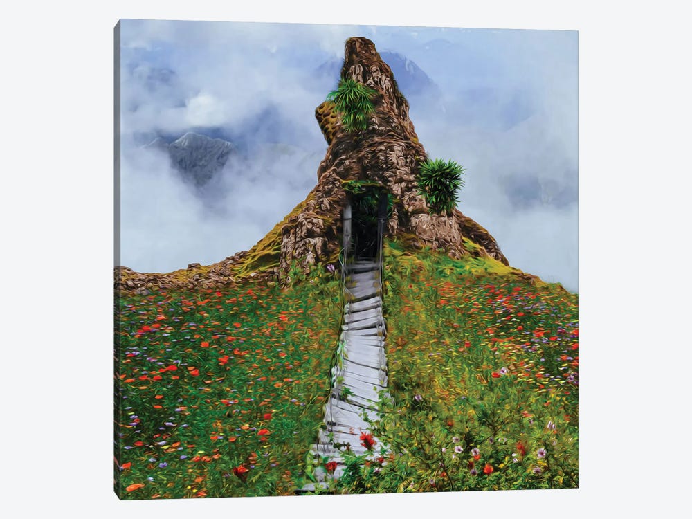 A House At The Top Of A Mountain Hill by Ievgeniia Bidiuk 1-piece Canvas Print