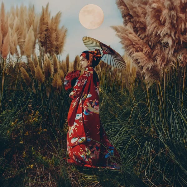 Umbrellas: Geisha In A Field Of Pampas Grass by Ievgeniia Bidiuk