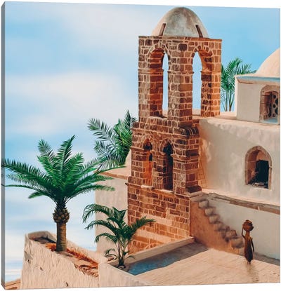 Moroccan Architecture With Palm Trees Canvas Art Print - Morocco