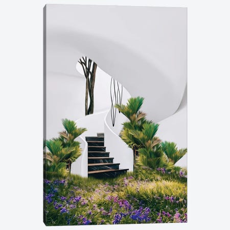 Flower Meadow And Tropical Plants In A House With Stairs Canvas Print #IVG607} by Ievgeniia Bidiuk Canvas Art Print