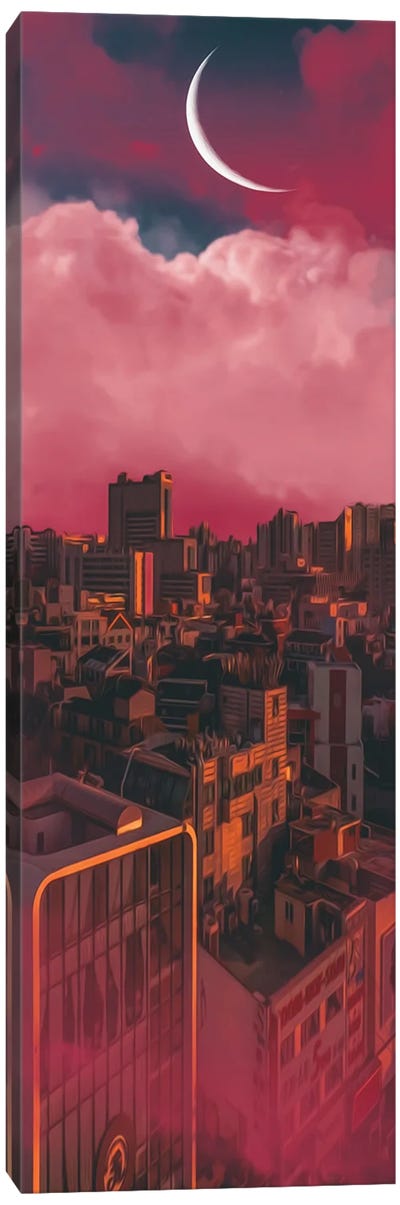A City In Pink Clouds Canvas Art Print - Sunset Shades