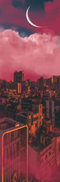 Ievgeniia Bidiuk: A City In Pink Clouds by Ievgeniia Bidiuk