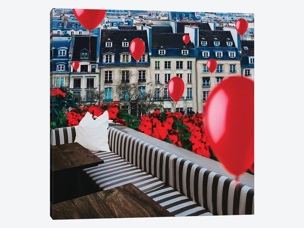 Balloons Over A Terrace In Paris by Ievgeniia Bidiuk 1-piece Canvas Print