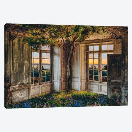 Tree And Flowers Growing In An Abandoned House Canvas Print #IVG621} by Ievgeniia Bidiuk Canvas Wall Art