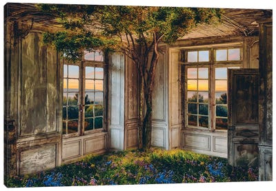 Tree And Flowers Growing In An Abandoned House Canvas Art Print - Dereliction Art