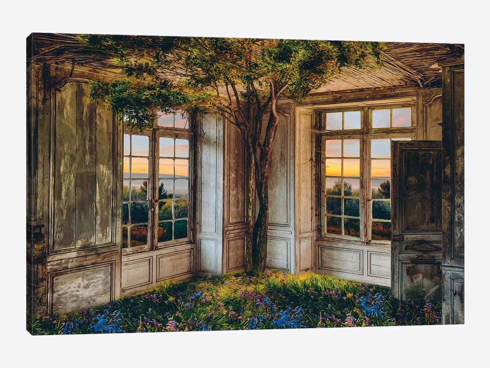 Tree And Flowers Growing In An Abandoned House by Ievgeniia Bidiuk 1-piece Canvas Art Print