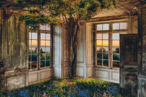 Ievgeniia Bidiuk: Tree And Flowers Growing In An Abandoned House by Ievgeniia Bidiuk