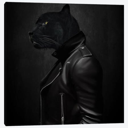 Portrait Of A Black Cat In A Biker Jacket Canvas Print #IVG625} by Ievgeniia Bidiuk Art Print
